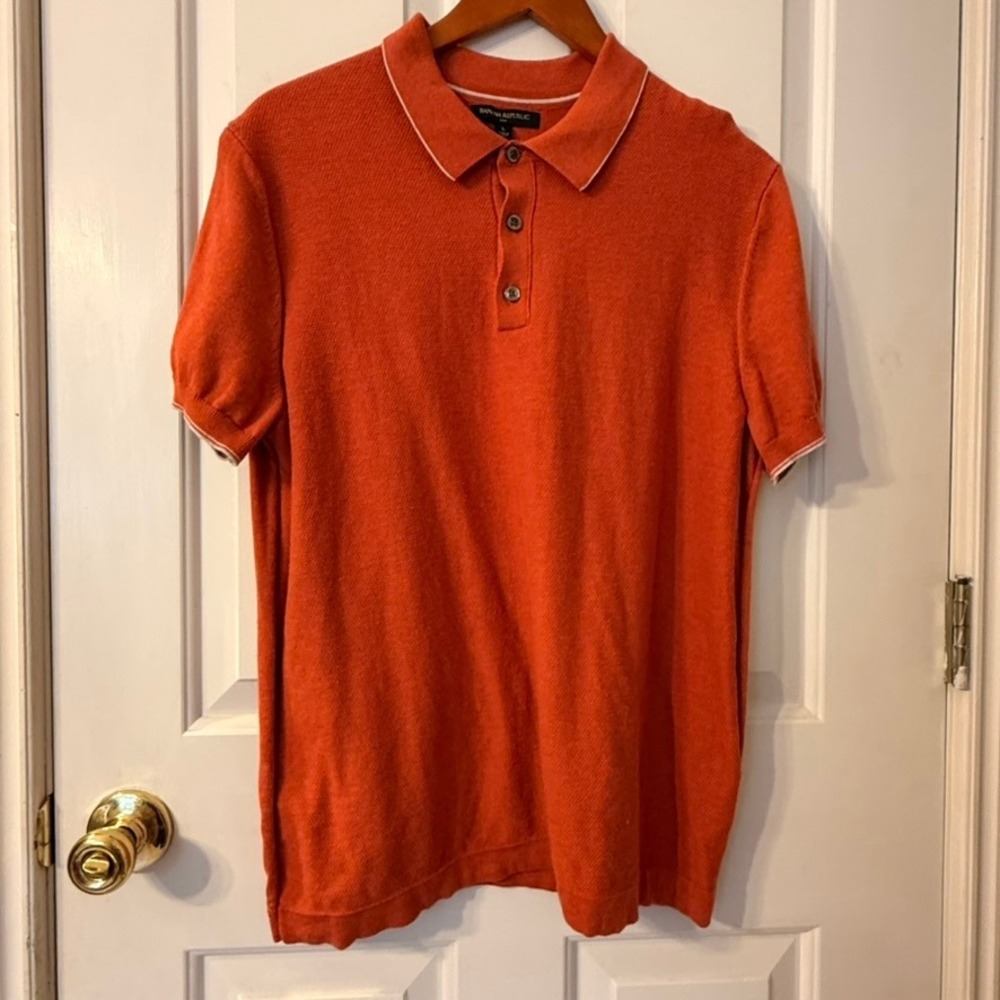 Banana Republic Knit Polo Mens Large Orange Good Tipped Short Sleeve Cotton